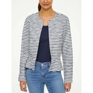 LOFT Navy Stripe Soft Jacket Blazer Size XL Peplum Open Front
